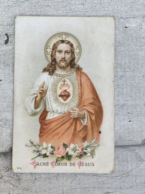 Carte ancienne Sacré Cœur de Jésus – Image religieuse vintage avec prière