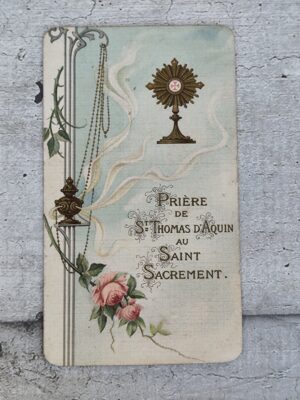 Image pieuse ancienne – Prière de Saint Thomas d’Aquin au Saint Sacrement – Carte religieuse vintage
