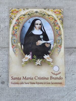 Image Pieuse Sainte Maria Cristina Brando avec Relique | Carte Plastifiée avec Tissu Ex-Indumentis | Prière Italienne Souvenir Église